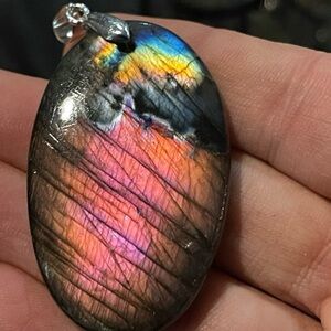 XXL Beautiful Hot Pink/Orange/Blue/Yellow Labradorite Pendant Necklace